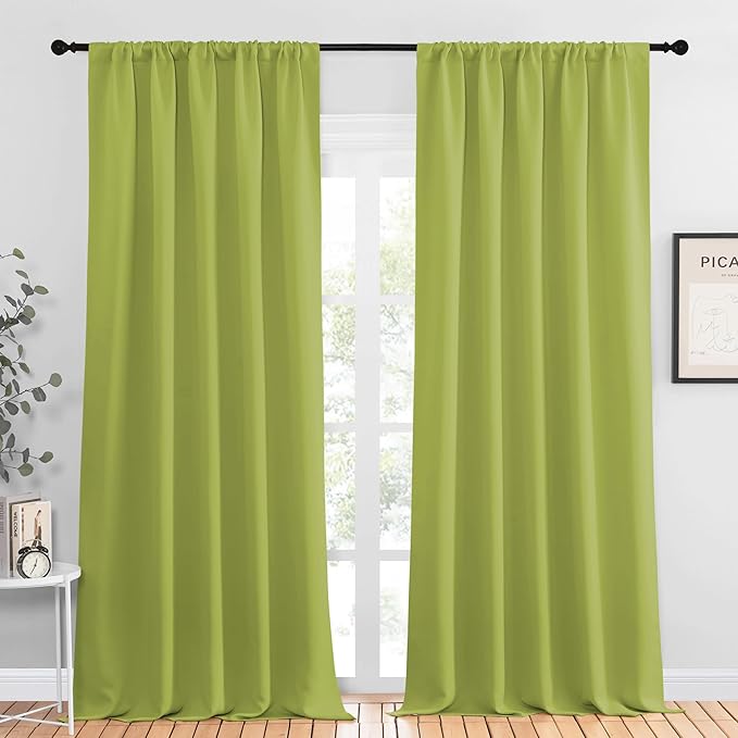 NICETOWN Blackout Curtains for Living Curtains, Fresh Green, 2 Panels, 52 by 95, Room Darkening Window Curtain Panels, Easy-Care Solid Thermal Insulated Draperies/Drapes for Daughter Room by NICETOWN