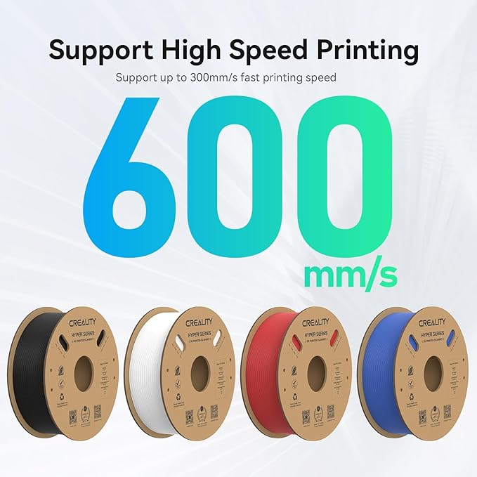 Creality Hyper PLA Filament 1.75mm, 30-600mm/s High Speed 3D Printer Filament, Dimensional Accuracy +/-0.02mm, Fit Most FDM 3D Printers, 4 Pack 1kg Spool(2.2lbs), Black & White & Blue & Red - Image 5
