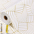 Shelf Liners for Kitchen Cabinets 23.6in x 40FT, Non Adhesive Cabinet Liner Strong Non-Slip Thickened Gold Geometric Drawer Liner, Easy to Clean for Shelf, Cabinet with Knife and Tape Measure by Kimhan