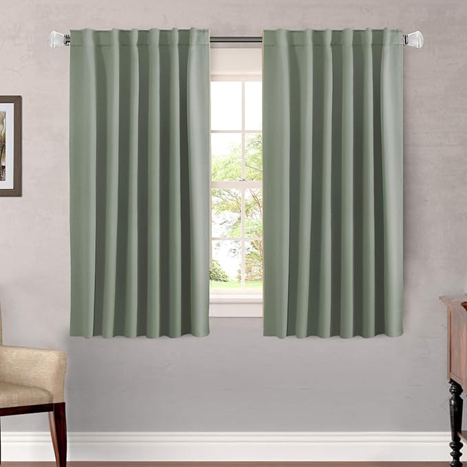 H.VERSAILTEX Blackout Curtains Thermal Insulated Window Treatment Panels Room Darkening Blackout Drapes for Living Room Back Tab/Rod Pocket Bedroom Draperies, 52 x 54 Inch, Light Sage, 2 Panels by HVERSAILTEX