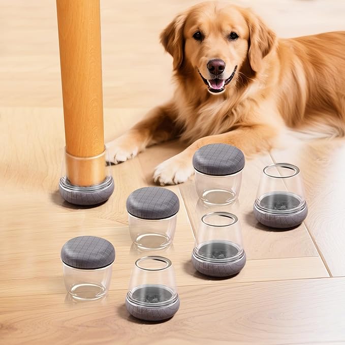 Chair Leg Floor Protectors for Hardwood Floors – Smooth Nylon Base Won’t Trap Cat or Dog Hair, Clear Silicone Caps No Scratch & Silent on Carpet & Tile (16 Pack, Fits 1" to 1-1/8") by Unknown