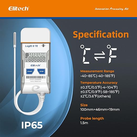 Elitech USB Temperature Data Logger Reusable Temperature Recorder Refrigerator Thermometer High Accuracy External Temperature Sensor, Auto PDF Report USB Port 16000 Points LogEt8TE, -40~85℃ - Image 2