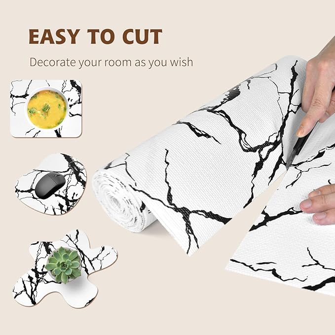 2-Layer Drawer and Shelf Liner for Kitchen Cabinet: 12 in X 20 Ft Non Slip Waterproof Shelf Paper Non Adhesive Refrigerator Liners White/Black Marble Easy Liners for Bathroom with Knife Tape Measure - Image 7