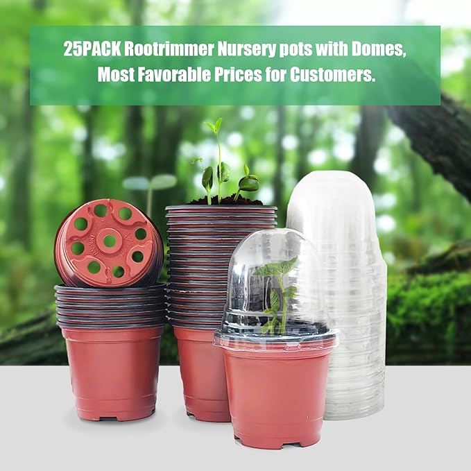 Plant Nursery Pots with Humidity Domes, 25 Sets 4 Inch Soft Nursery Pots Quality Ones (25 Red Pots + 25 Clear Lids), Seeds Starter Pots Small Planter Containers - Image 6