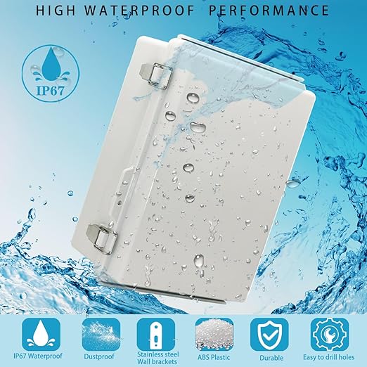 Waterproof Electrical Box Junction Box Weatherproof IP67 ABS Plastic Enclosure Switch Router Project Box Electronics DIY Enclosure with Mounting Plate and Wall Bracket Grey 11.2"x 7.5"x5.5" - Image 2