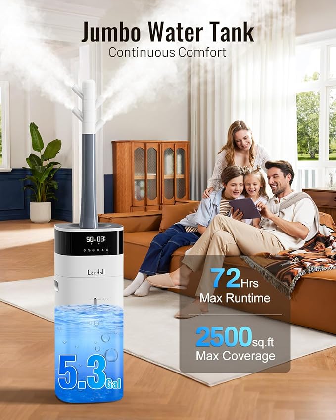 Warm and Cool Mist Humidifier Large Room, 5.3Gal/20L Humidifiers for Home 2500 sq ft, Whole House Humidifiers with Diffuser & Extended Tube, Air Humidifier for Bedroom Nursery Baby Plants - Image 2