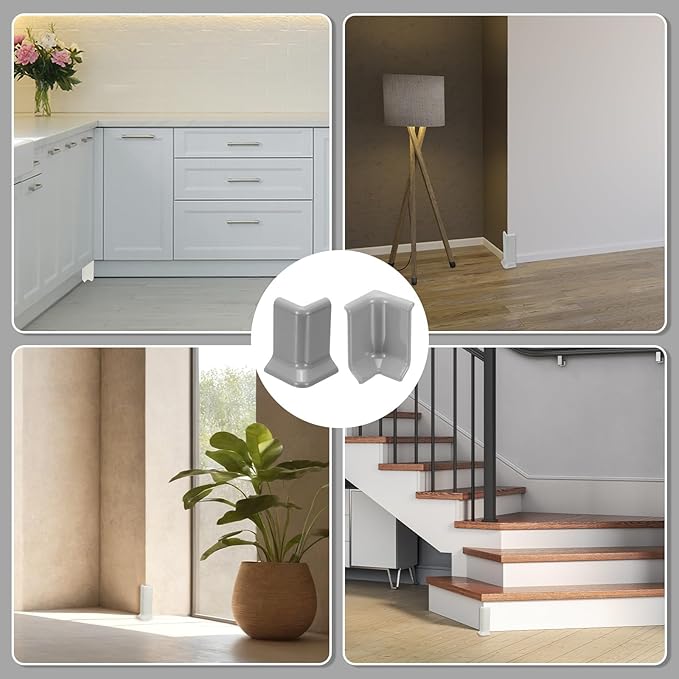 uxcell Self Adhesive Baseboard Corner Blocks, 2.2 Inch Wall Edge Corner Protector 3 Inside + 3 Outside Corners-Connector for Wall Floor Furniture Edge(Gray) - Image 7