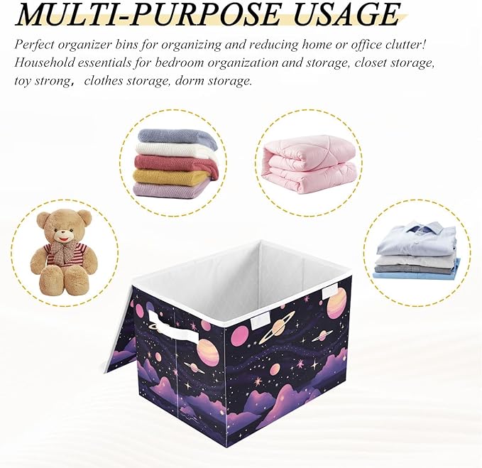 xigua Abstract Planets Storage Bins with Lids and Carrying Handle,Foldable Storage Boxes Organizer Containers Baskets Cube with Cover for Home Bedroom Closet Office - Image 7