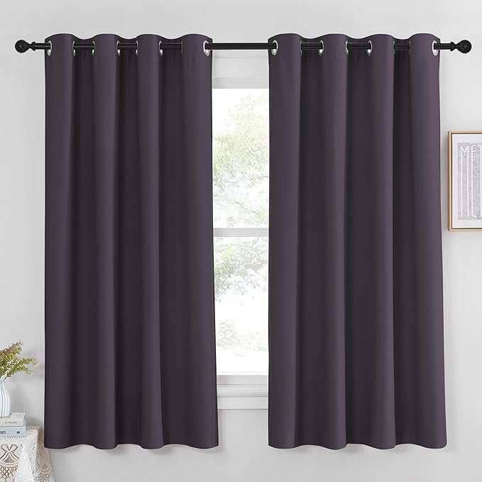 NICETOWN Greyish Purple Blackout Curtain for Living Room - Solid Thermal Insulated Grommet Blackout Panel/Drape for Bedroom Kitchen Window (1 Panel, 52 inches Wide by 54 inches Long) by NICETOWN