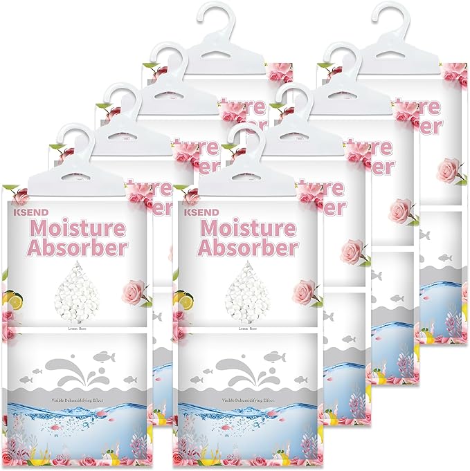 Moisture Absorbers 8 Packs - 9.8 oz Dehumidifier Bags, Portable Moisture Hanging Bags for Closet, Bathroom and Kitchen, Lemon Rose Scent, 11.8" x 6.3" by Ksend
