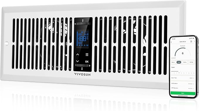 VIVOSUN Quiet Register Booster Fan for "  " Holes, Cooling Heating Vent Fan with 10-Speeds App Control &Adjustable Wind Direction, Thermostat Control for Bedroom, Bathroom &Attic, White by VIVOSUN