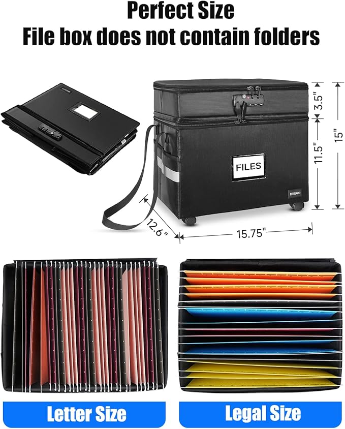 DEEGO Rolling File Box, Fireproof Document Box with Wheels Multi-Layer Water-Resistant File Organizer Portable file Cabinet Document Safe filing box for Home Office for Hanging Letter/Legal Folder - Image 5