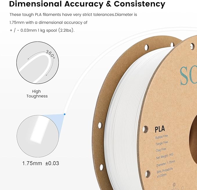 Sovol PLA 3D Printer Filament 2kg (4.4 lbs) Spool Printing Materials, Wiring Tightness, Dimensional Accuracy +/- 0.03 mm, 1.75 mm, Black+White - Image 6