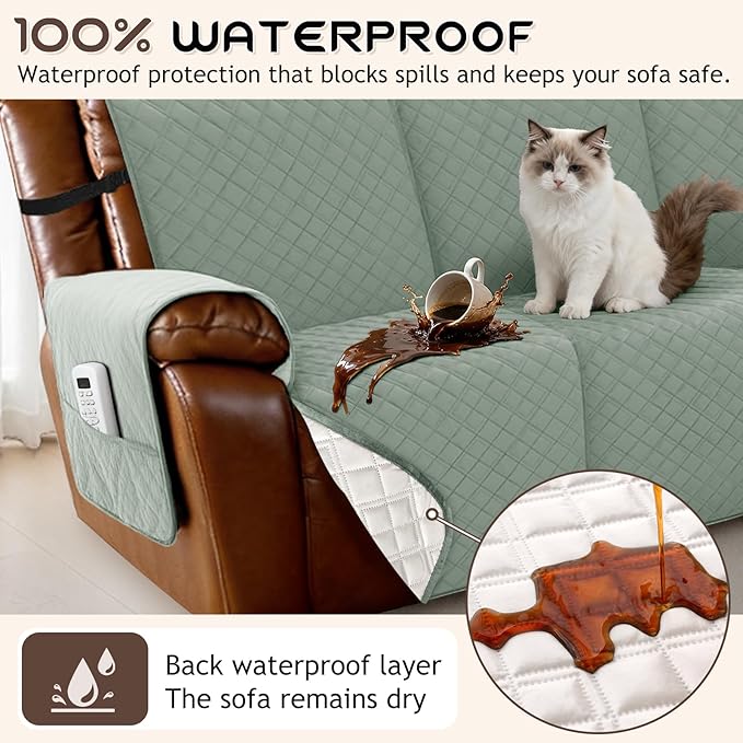 Arfntevss Waterproof Recliner Sectional Couch Covers for Reclining Sectional L Shape Sofa Cover Non Slip Washable Recliner L Shaped Slipcover Dog Additional Seat Protector (1 Seat Cover, Sage Green) - Image 2
