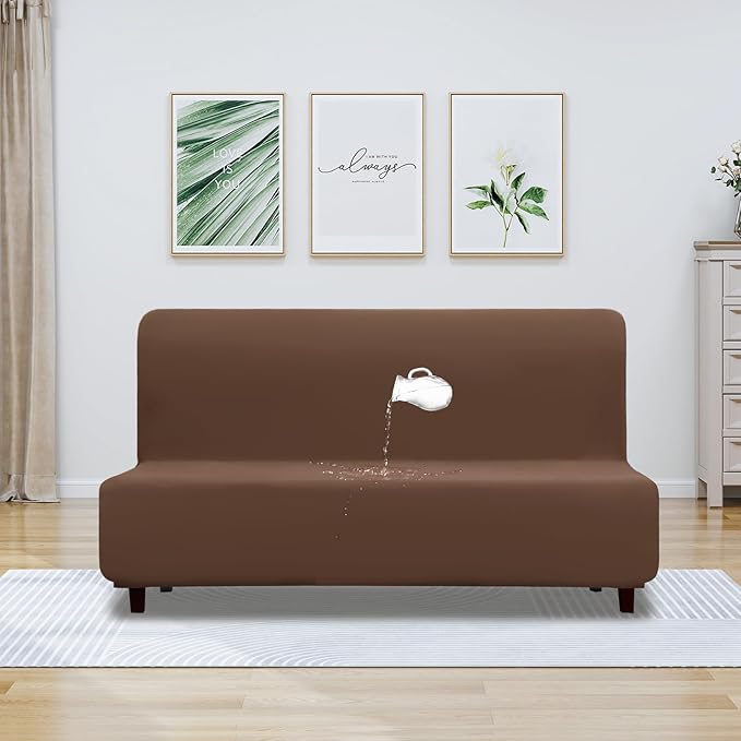 PureFit 100% Dual Waterproof Futon Cover - Stretch Non Slip Fleece Sofa Covers, Washable, Leakproof Furniture Protector for Kids, Pets, Dogs (Brown) - Image 2