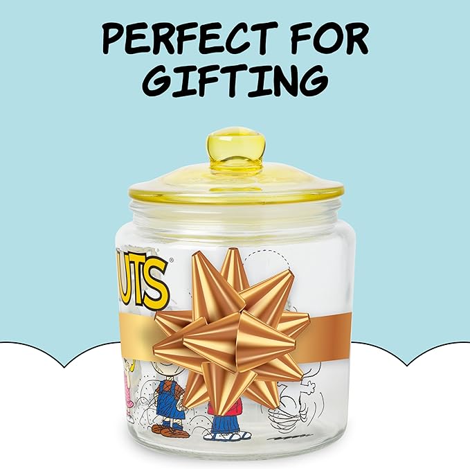Silver Buffalo Peanuts Squad Featuring Charlie Brown, Snoopy, Schroeder, Lucy, Linus, Sally, Pigpen, Woodstock, and Franklin Glass Cookie Snack Candy Jar with Lid (Small) - Image 7