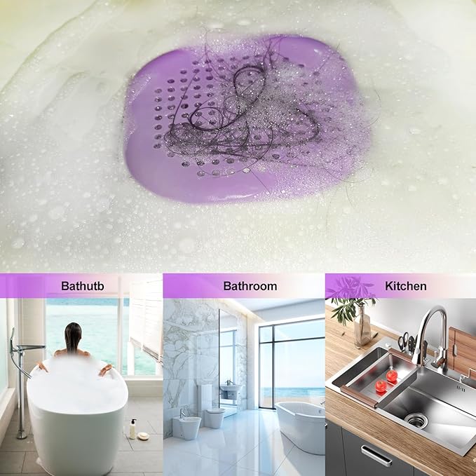 Hair Drain Catcher,Square Drain Cover for Shower Silicone Hair Stopper with Suction Cup,Easy to Install Suit for Bathroom,Bathtub,Kitchen 2 Pack (Purple Green) - Image 4