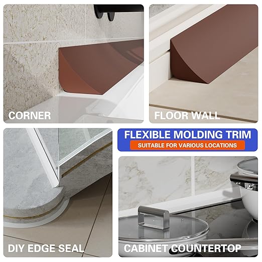 Flexible Molding Trim, Flexible Bendable Adhesive Caulking Strip, Molded Trim, Peel and Stick Home Decorative Edge for Bathroom, Kitchen, Floor, Wall (Dark Brown, 0.83in x 0.24in x 10ft) - Image 7