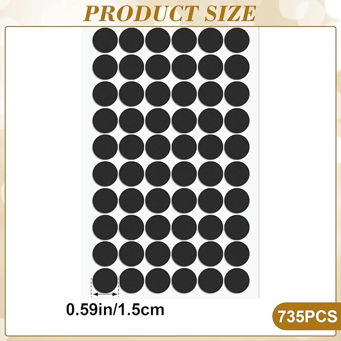 735 Pcs Small Felt Furniture Pads, Self-Adhesive EVA Foam Dot Circles, Round Felt Furniture Stickers for Desks Drawers Vases Photo Frames Cabinets Doors Candlesticks- Black (0.59'') - Image 2