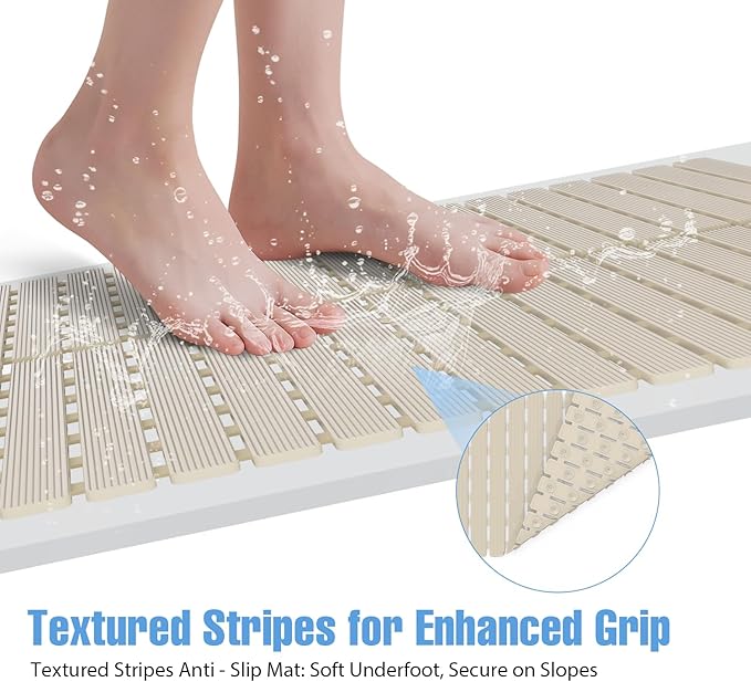 ​Shower Mat Non-Slip Bath Mat for Tub and Shower Stall,200+ Suction Cups with Drain Holes, Quick Dry Machine Washable, Extra Grip for Stand Up Showers, Bathroom Essentials 24x24 Inch (Light Brown) - Image 4