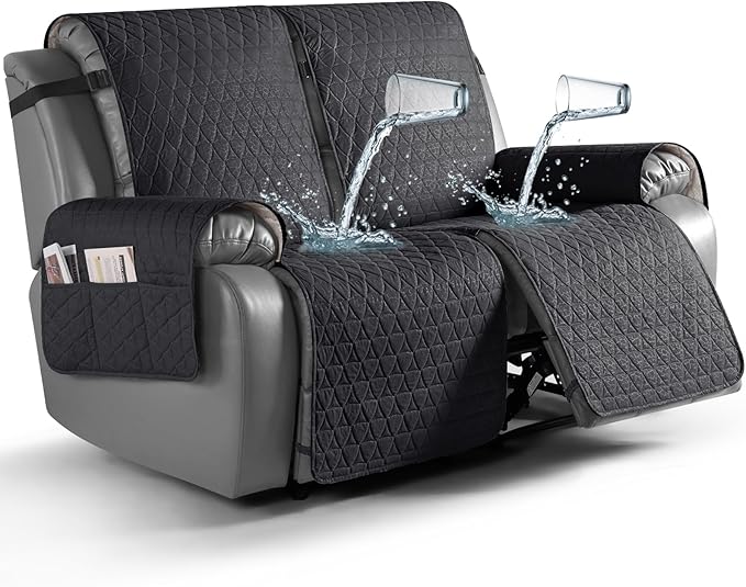 TAOCOCO 100% Waterproof Recliner Cover, Non-Slip Washable Reclining Couch Cover with Elastic Leg Straps, Furniture Protector for Dogs (Black, 2 Seater) by TAOCOCO