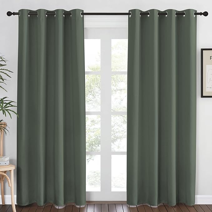 NICETOWN Blackout Curtain for Living Room 84 inch Long - Grommet Thermal Insulated Room Darkening Sound Proof Curtain for Bedroom, 1 Panel, Dark Mallard, W52 x L84 by NICETOWN