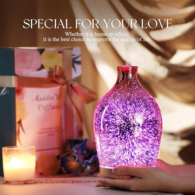 Porseme 280ml Essential Oil Diffuser 3D Glass Aromatherapy Ultrasonic Humidifier - Auto Shut-Off, Timer Setting, BPA Free for Home Hotel Yoga Leisure SPA Gift - Image 6