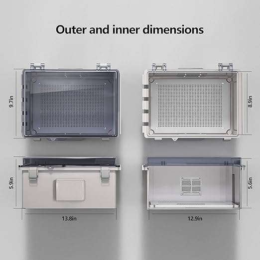 ABS Electrical Junction Box, Ventilated Design, Cable Grommets, IP65 Waterproof Enclosure, Indoor/Outdoor Use with Mounting Panel .(Clear Cover, 13.8"x9.7"x5.9") - Image 5