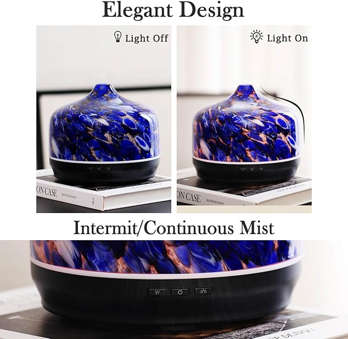 Porseme 500ml Glass Essential Oil Diffuser Aromatherapy Ultrasonic Cool Mist Humidifier 15-21 Running Hours Waterless Auto-Off Air Diffusers for Sleeping Yoga Office Working Spa and Rest (Deep Blue) - Image 3