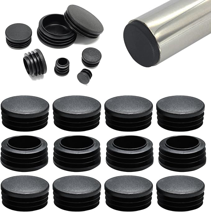 1-9/16" (40mm) Plastic Hole Plugs Black -Round Chair Leg Caps, Flush Mount Pipe Plugs, Tubing End Caps for Metal&Wood Legs Tube, Outdoor Furniture Feet caps & Table Plastic Plugs, 12 PCS by EASYEAH