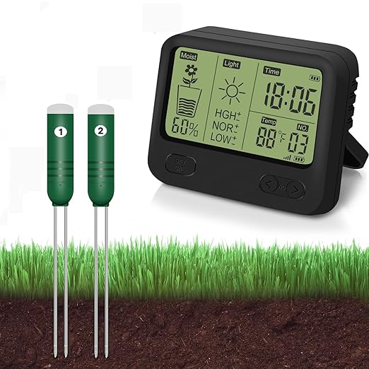 4-in-1 Wireless Soil Moisture Meter/Thermometer/Sunlight/Time,PH Paper, Waterproof Plant Moisture Sensor Meter with Digital LCD Display for Garden, Lawn and Indoor Plants by Kithouse