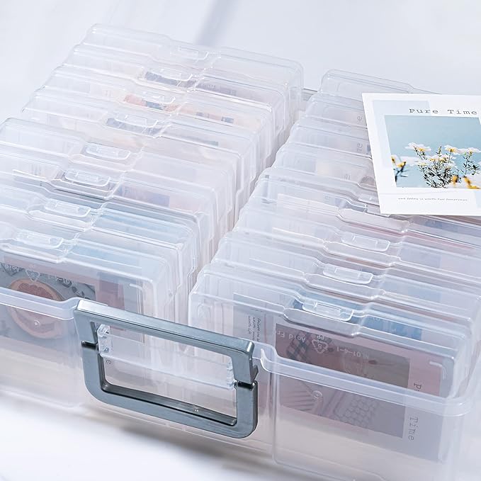 novelinks Transparent 4" x 6" Photo Organizers and Photo Storage Box with Handle, 16 Inner Photo Cases, Portable Picture Organizers & Photo Storage Containers (Clear-Silver Handle) - Image 6