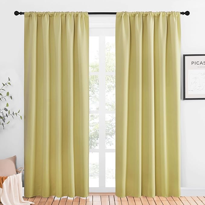 NICETOWN Window Curtains Blackout Drapes, Paler Yellow, 1 Pair, 52 by 84-Inch, Thermal Insulated Solid Rod Pocket Blackout Curtains/Draperies for Living Room by NICETOWN