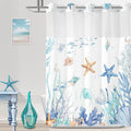 No Hook Shower Curtain with Snap in Liner, Beach Ocean Nautical Coastal Shower Curtains and Liner Set for Bathroom, Seashell Hotel Fabric Bath Curtain, Waterproof Washable, Watercolor Blue 71" x 74" by TWLSNCD