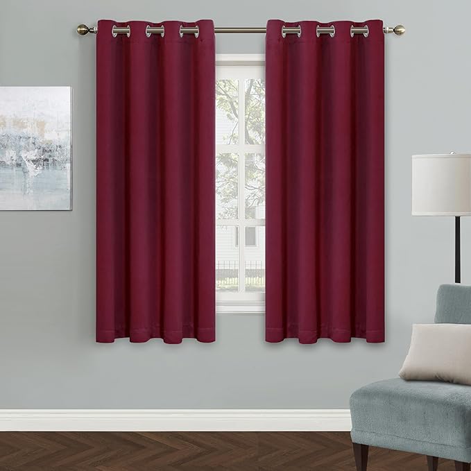 MYSKY HOME Burgundy Blackout Curtains for Living Room & Bedroom, 63 Inch Long, 52 x 63 Inch, Thermal Insulated, Grommet, Room Darkening by MYSKYHOME