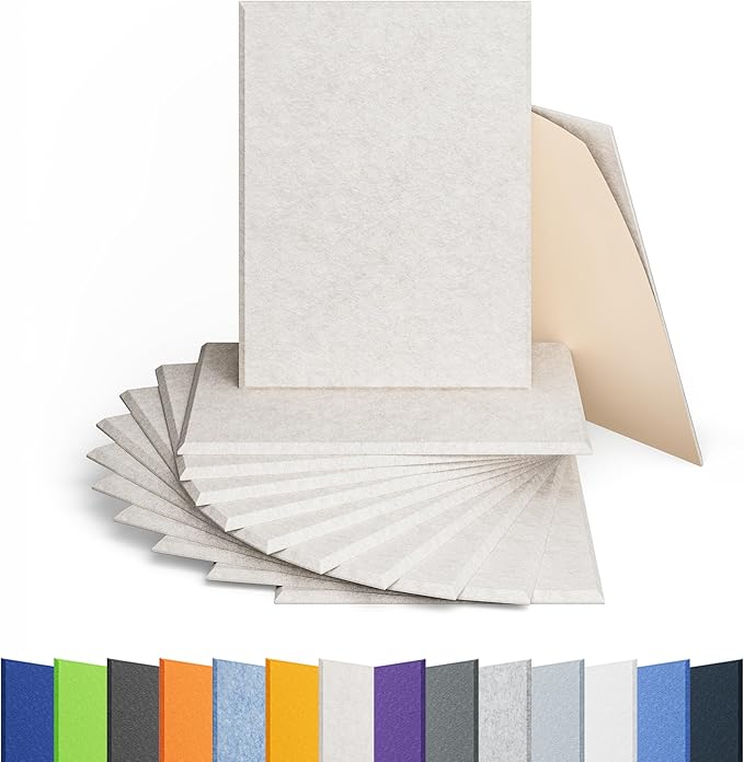 12 Pack Acoustic Panels Self Adhesive Sound Proof Foam, High Density Sound Acoustic Panel, 16X12X0.4 Inch 4:3 Rectangle Panels in Home, Office, Reccording Room, Studio,and more(Beige) by Amantech