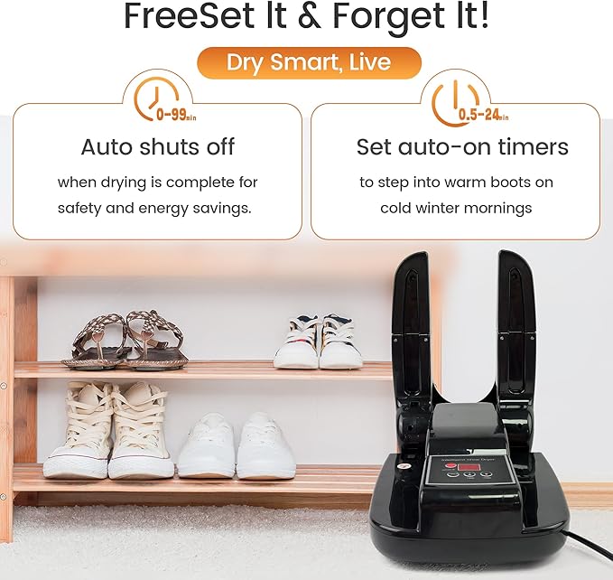 Boots and Shoes Dryer, Glove Dryer & Boot Warmer with Heat Blower, Portable Adjustable Rack and Timer, Folding Design & Quick Drying for Shoes, Gloves, Hats, Socks, Ski Boots - Image 3