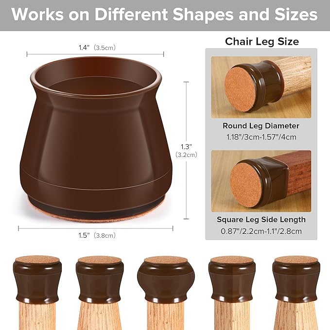 24PCS Upgraded Silicone Chair Leg Floor Protectors for Hardwood Floors, Furniture Sliders for Chair Legs, Felt Bottom Furniture Pads, Anti-Slip Round&Square Cap Covers to Scratch and Reduce Noise - Image 2
