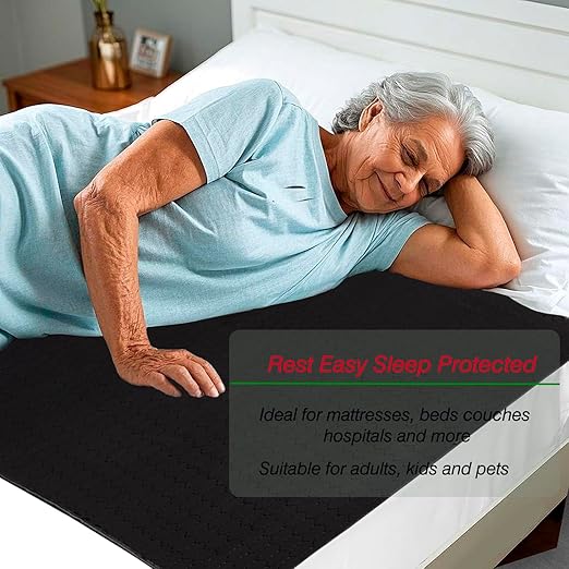 Washable Incontinence Bed Pads, Reusable Underpads for Kids, Adults, Elderly, Hospitals & Pets, Waterproof Bed Protector Pad for Bed, Sofa, Floor, Super Absorbent Bed Pad 35" x 60" - Black - Image 5