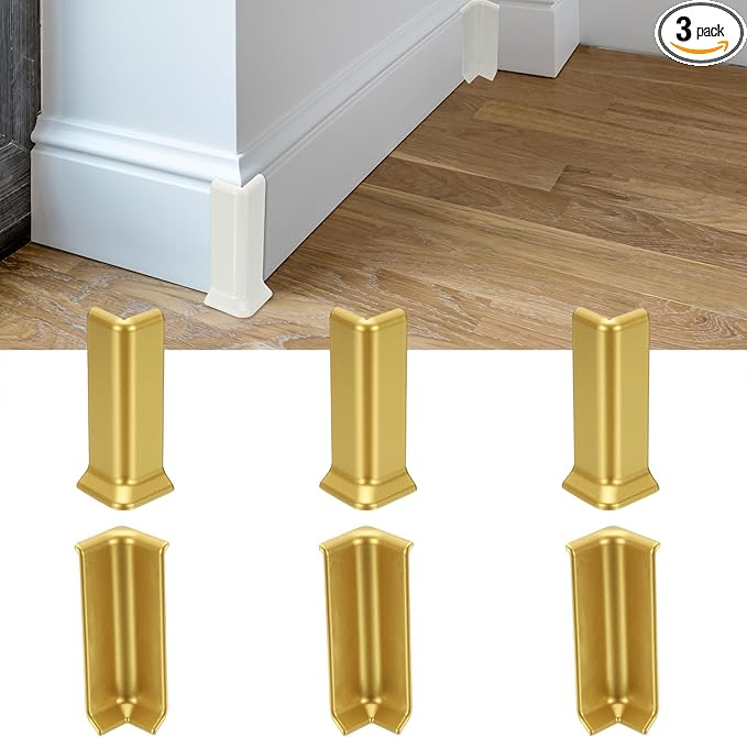 uxcell Self Adhesive Baseboard Corner Blocks, 4.07 Inch Wall Edge Corner Protector 3 Inside + 3 Outside Corners-Connector for Wall Floor Furniture Edge(Gold) by uxcell