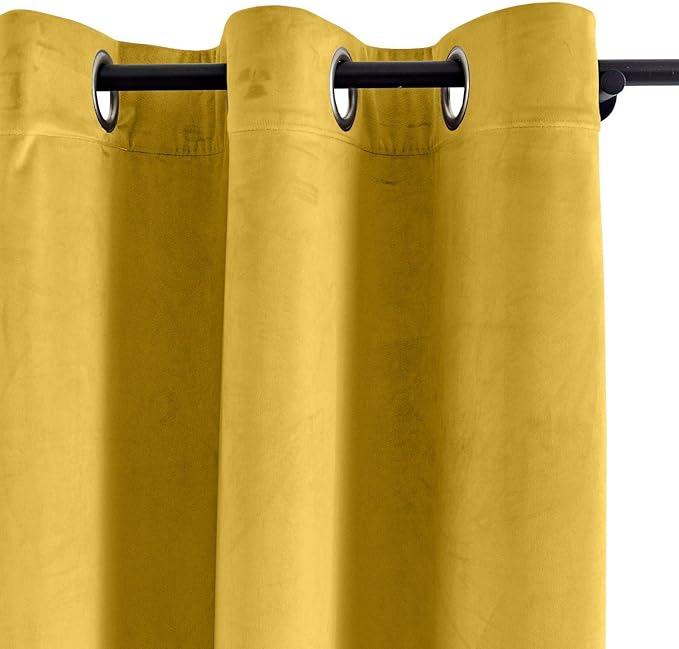 ChadMade Blackout Lined Premium Velvet Curtain Yellow 100Wx96L Inch (1 Panel), Eyelet Grommet for Livingroom Bedroom Theater Studio, Leon Collection - Image 2