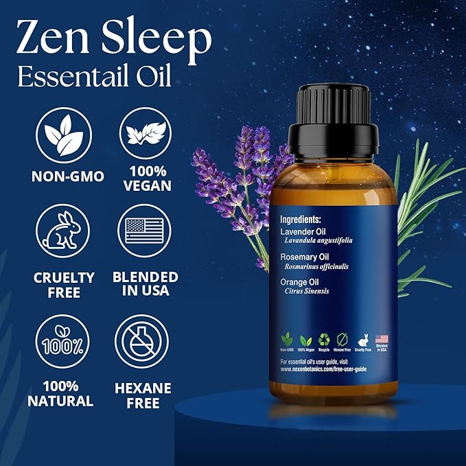 Zen Sleep Essential Oil Blend 30 ml - Lavender & Rosemary Relaxing Oil for Diffusers & Humidifiers - Calming Aromatherapy for Peaceful Sleep - Nexon Botanics - Image 5