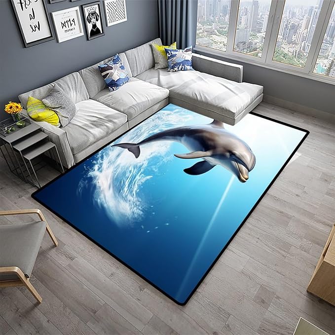 Shag Carpet - Dolphins Design Printing Anti-Slip Backing Area Rugs Stain Resistant Washable Accent Rugs Non Shedding Floor Carpet for Living Room Bedroom, 36 x 60 Inch - Image 2
