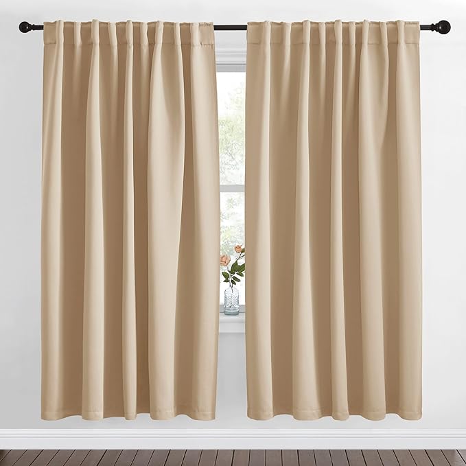 NICETOWN Blackout Curtain Panels Window Draperies - (Biscotti Beige Color) 70x72 inch, 2 Pieces, Insulating Room Darkening Blackout Drapes for Bedroom by NICETOWN