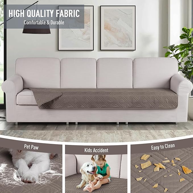 TAOCOCO 100% Waterproof Oversized Sofa Seat Covers Reversible Couch Cover for Dogs Pets Sofa Cover for Chaise Sectional Sofa U Shape Sofa Slipcovers 30×90 Inches(Oversized Sofa, Taupe) - Image 4