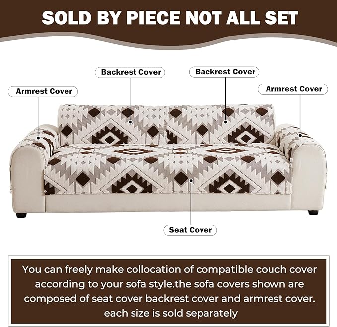 Boho Plush Couch Covers for Sofa Washable, Fuzzy Soft Couch Cover for Sectional Sofa, Non Slip Jacquard Sofa Cover Furniture Protector for Kids, Pets (Dark Coffee,43"x70") - Image 2