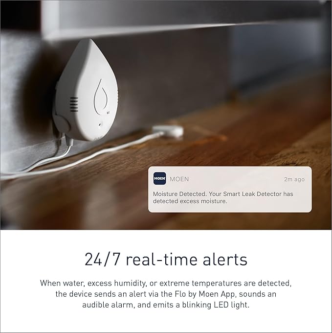 Moen Flo Smart Water Leak Detector, White, 4-Pack 920-005 + 2-Pack 6-Foot Leak Sensing Cable - Image 3