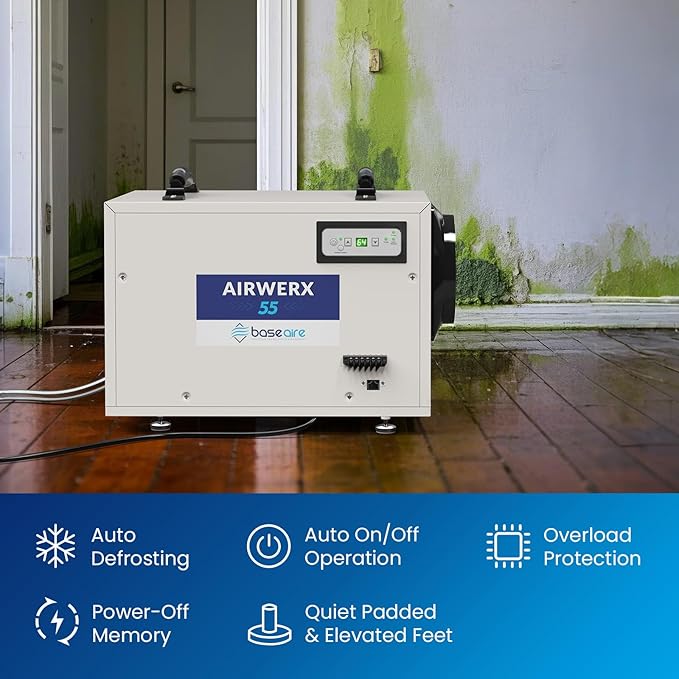 BaseAire Crawlspace Dehumidifier,113 Pints Commercial Dehumidifiers with Drain Hose for Whole House Basement, Industry, Compact, Auto Defrost, Memory Starting, Up to 1200 Sq Ft - Image 6