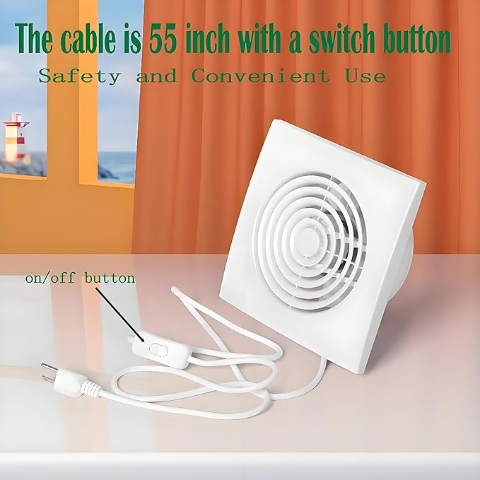 6 Inch Exhaust Fan Bathroom Exhaust Fan Damper ABS Waterproof Ventilation Fan for Kitchen Garage Bedroom Home Office Ceiling window & Wall Mount White - Image 4