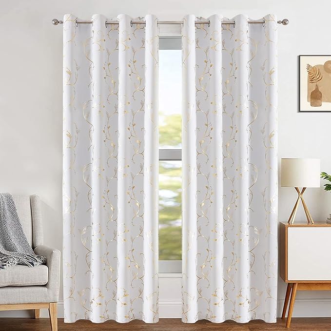 BUHUA Blackout Curtains 63 Inches Length,Thermal Curtain for Bedroom 2 Panels Set,Room Darkening Curtains with Shinny Wave Vine,52W×63L Greyish White - Image 2
